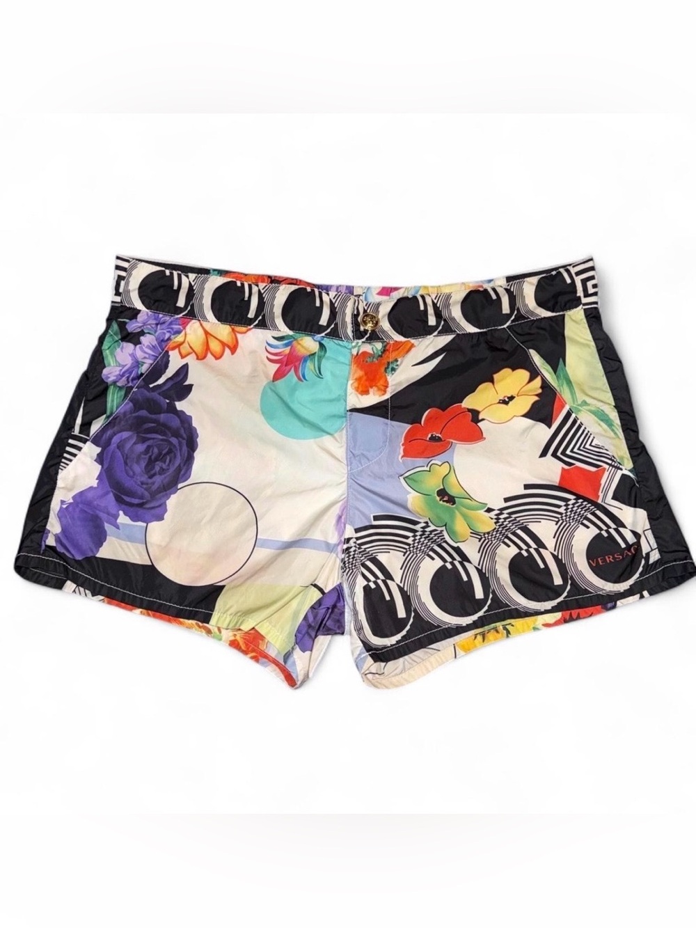 Versace men’s abstract floral print swim trunks